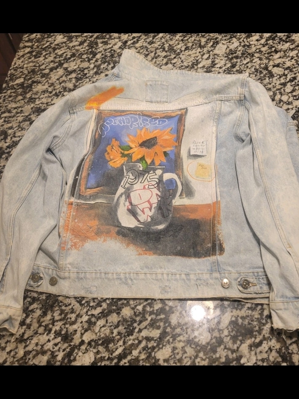 Zara Men Denim Graffiti Jacket Size L
